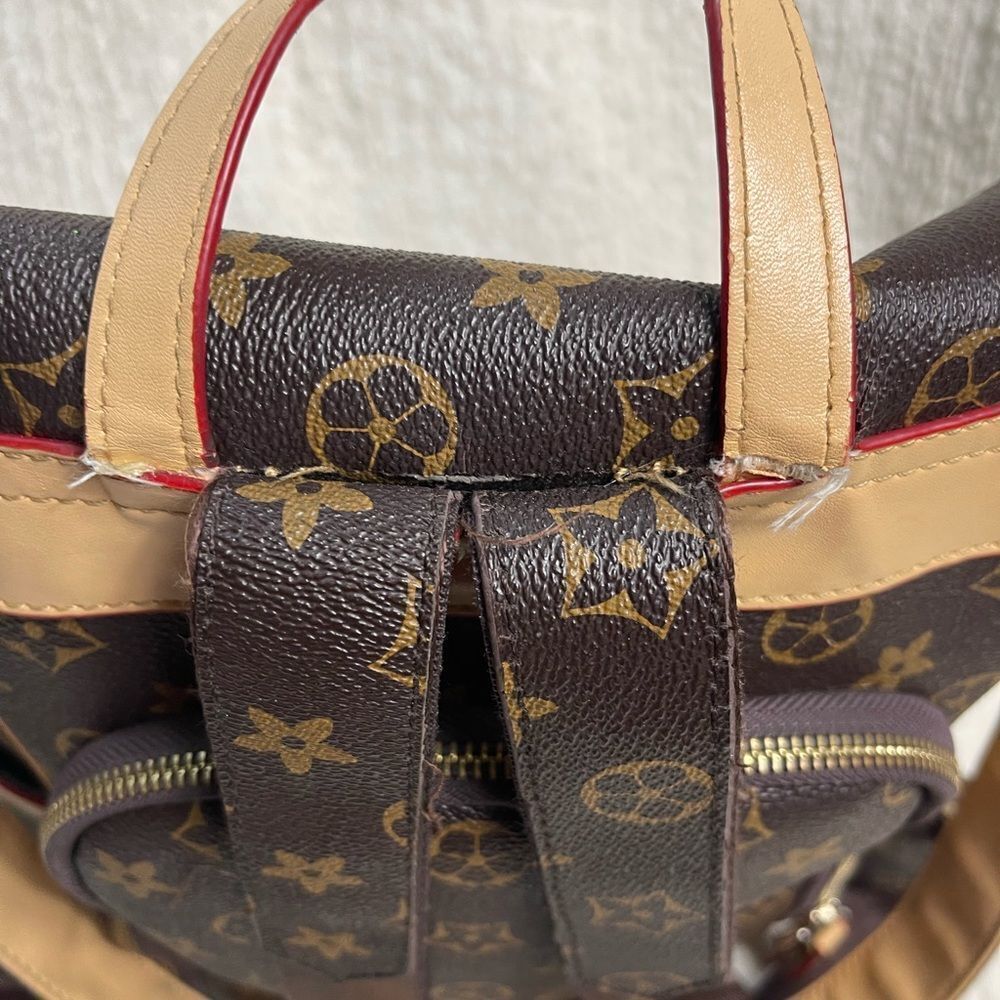 Stylish  Synthetic Brown & Gold Backpack / Shoulder bag tan trim Accents - Picture 12 of 15